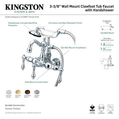 Kingston Brass CC1007T Vintage 3-3/8" Wall Mount Tub Filler Kingston Brass