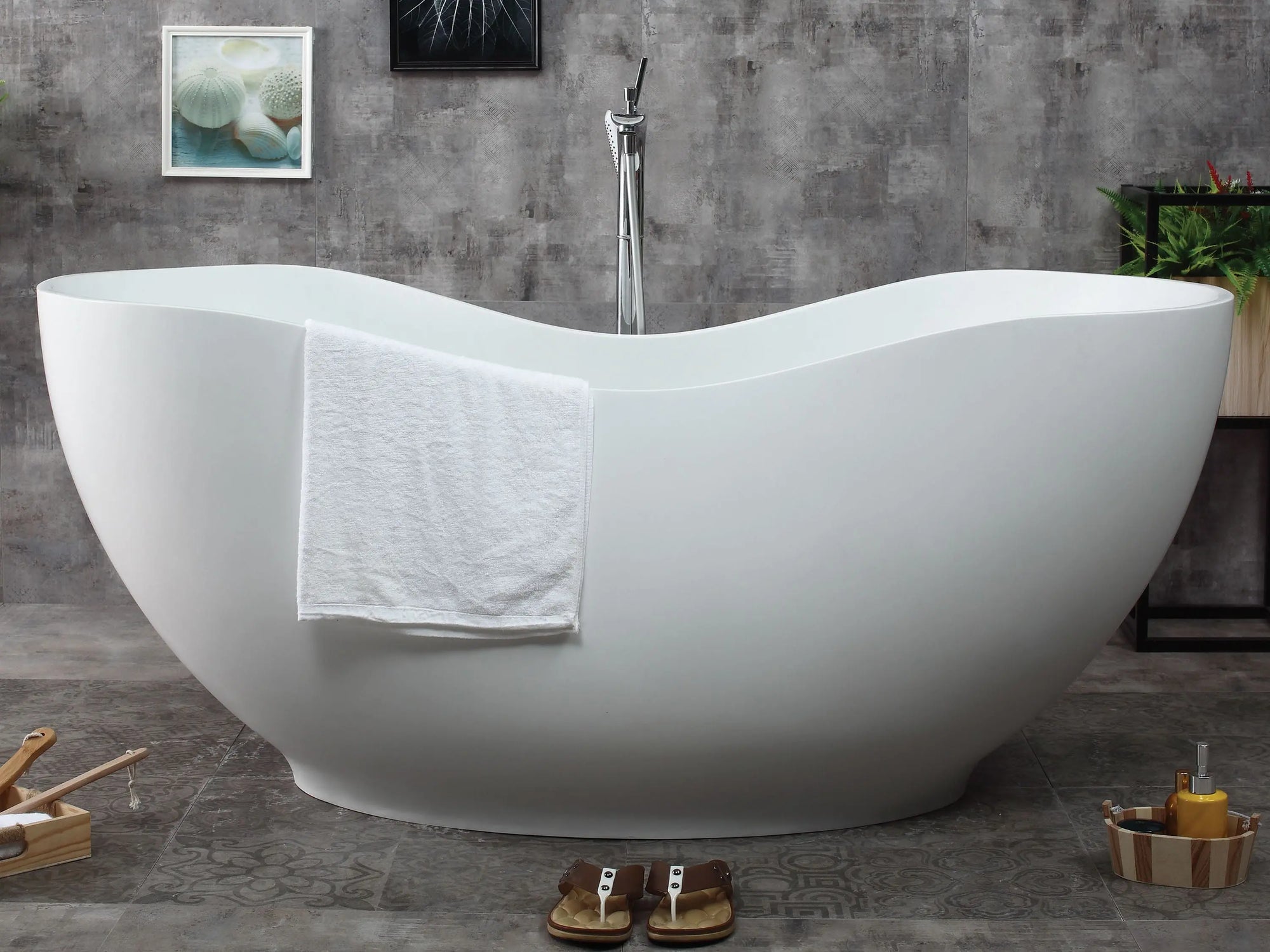 ALFI Brand AB9949 66" Matte White Oval Solid Surface Tub with Matte White Center Drain