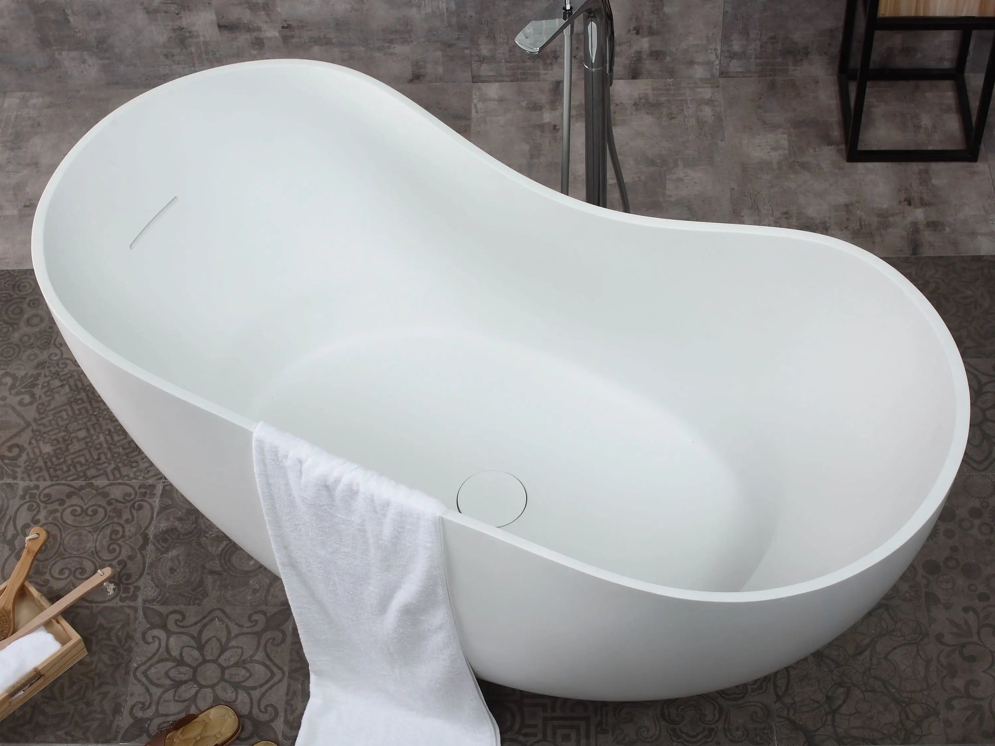 ALFI Brand AB9949 66" Matte White Oval Solid Surface Tub with Matte White Center Drain