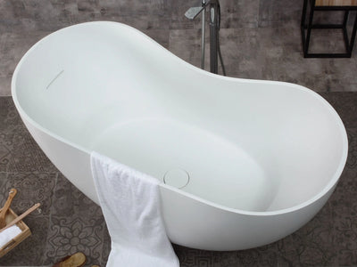 ALFI Brand AB9949 66" Matte White Oval Solid Surface Tub with Matte White Center Drain