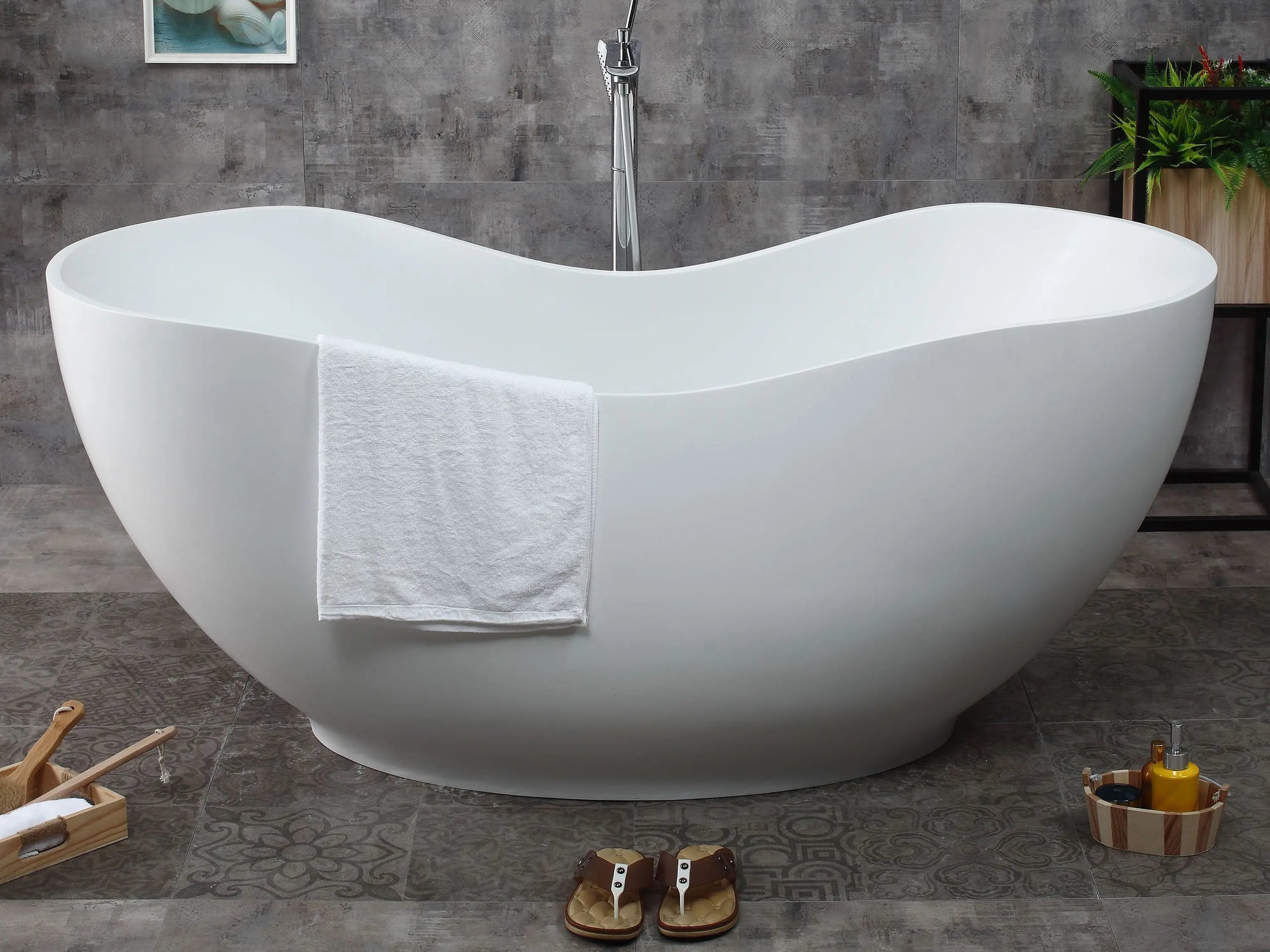 ALFI Brand AB9949 66" Matte White Oval Solid Surface Tub with Matte White Center Drain