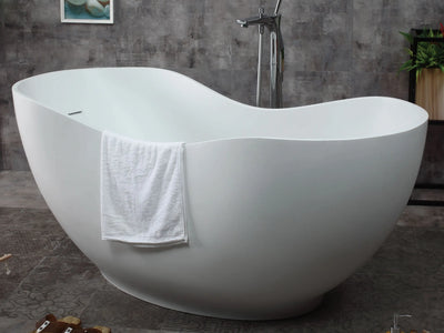 ALFI Brand AB9949 66" Matte White Oval Solid Surface Tub with Matte White Center Drain