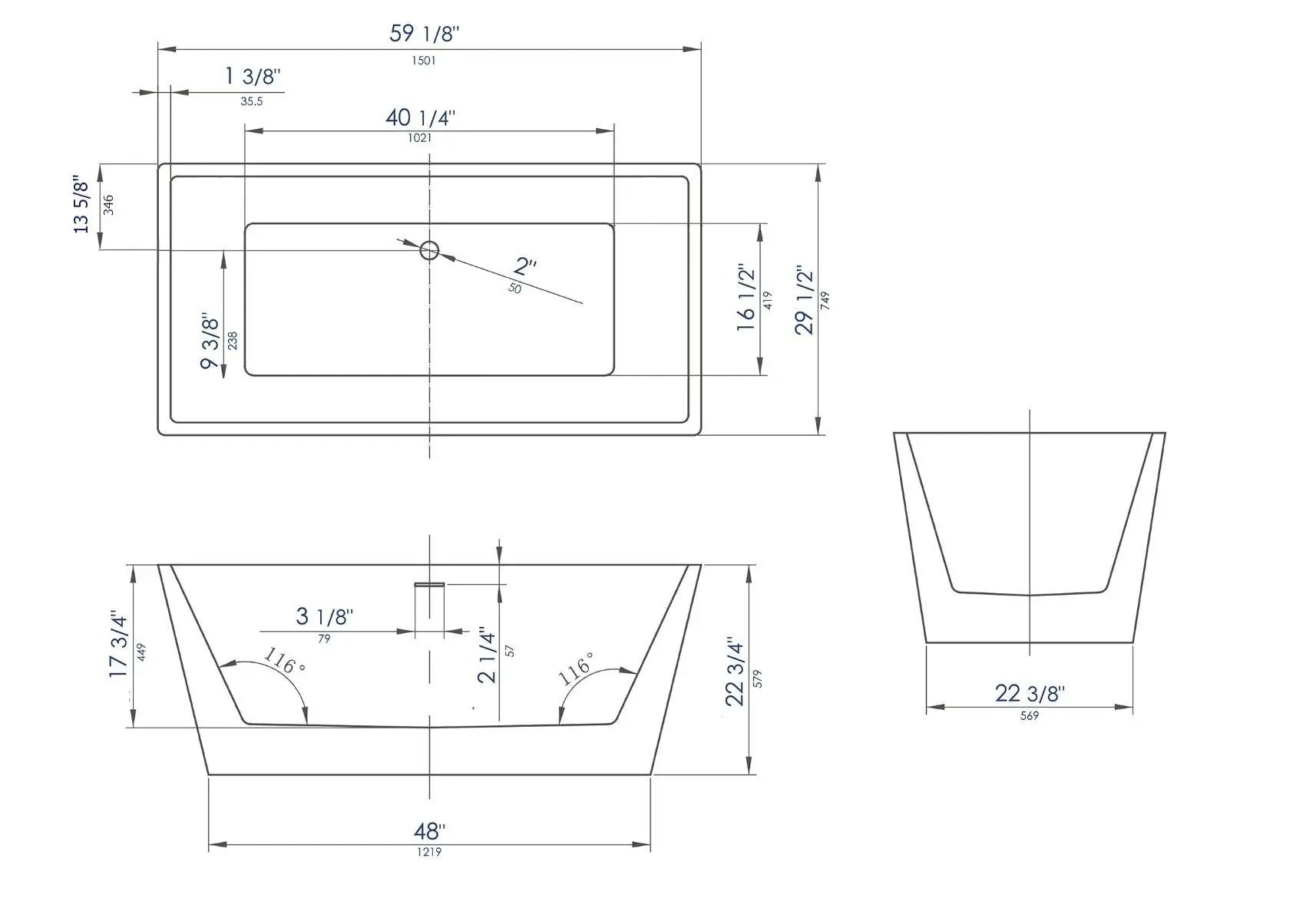 ALFI brand 59" Rectangular Skirted Black and White Freestanding Tub Alfi Trade Inc
