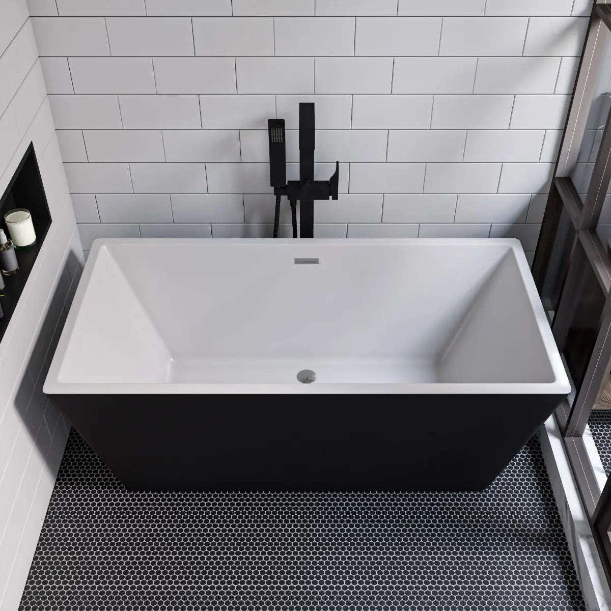 ALFI brand 59" Rectangular Skirted Black and White Freestanding Tub Alfi Trade Inc
