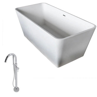 ANZZI Cenere Series 4.9 ft. Man-Made Stone Classic Freestanding Flatbottom Non-Whirlpool Bathtub in Matte White with