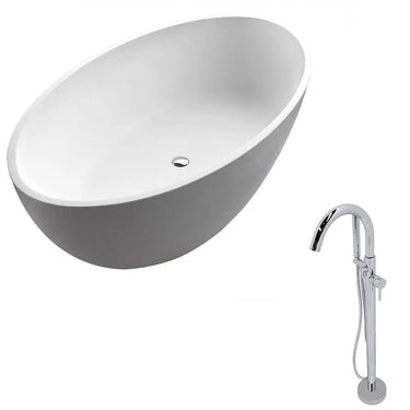 ANZZI Cestino Series 5.5 ft. Man-Made Stone Classic Freestanding Flatbottom Non-Whirlpool Bathtub in Matte White with