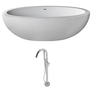 ANZZI Lusso Series 6.3 ft. Man-Made Stone Classic Freestanding Flatbottom Non-Whirlpool Bathtub in Matte White with