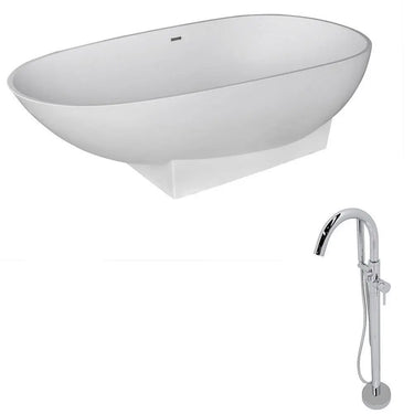 ANZZI Volo Series 5.9 ft. Man-Made Stone Classic Freestanding Flatbottom Non-Whirlpool Bathtub in Matte White with