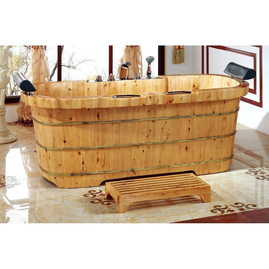 Alfi Brand AB1130 65" 2 Person Free Standing Cedar Wooden Bathtub with Fixtures & Headrests Alfi Trade Inc