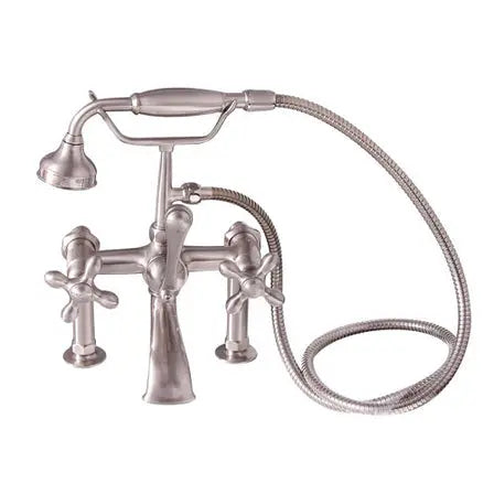 Barclay Clawfoot Tub Rim-Mounted Filler with Hand-Held Shower – Metal Cross Handles - 4603-MC
