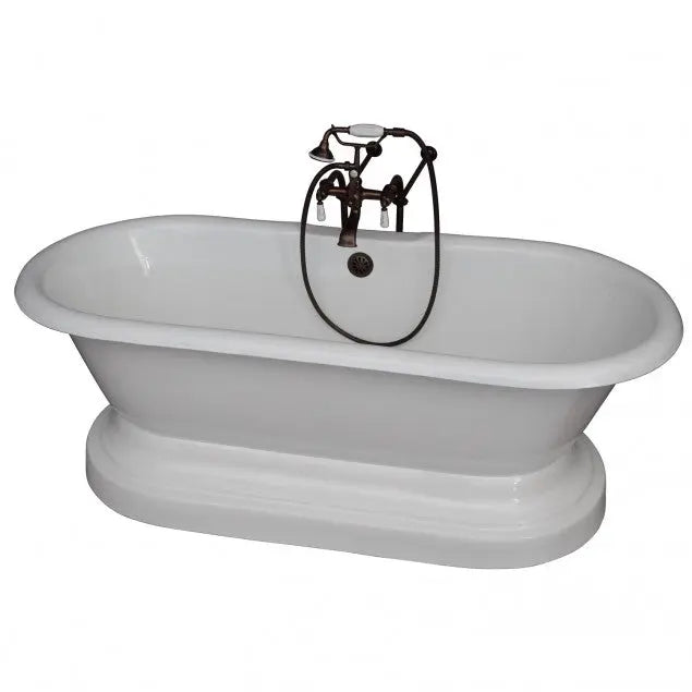 Barclay Columbus 61″ Cast Iron Pedestal Tub Kit - No Faucet Holes, Lever Handle Tub Faucet