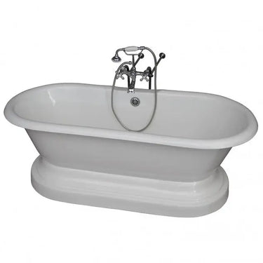 Barclay Duet 67" Cast Iron Double Roll Top Pedestal Tub Kit with No Faucet Holes, Cross Handle Tub Faucet