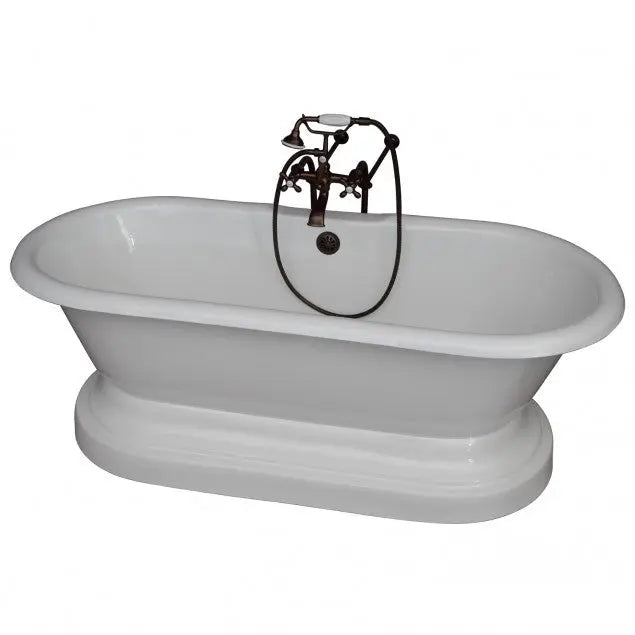 Barclay Duet 67″ Cast Iron Double Roll Top Pedestal Tub Kit with No Faucet Holes, Cross Handle Tub Faucet