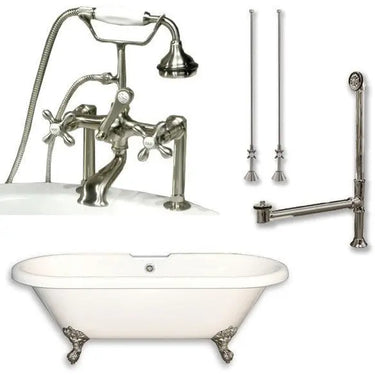 Cambridge Plumbing ADE-463D-6-PKG Acrylic Double Ended Clawfoot Bathtub 70" X 30" with 7" Deck Mount Faucet Drillings and