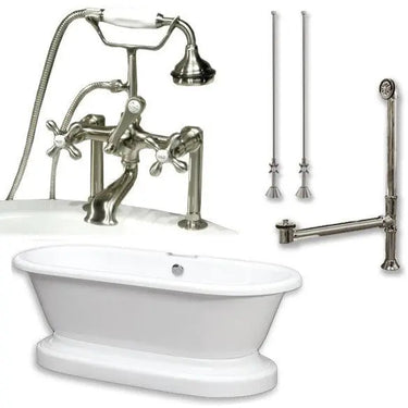 Cambridge Plumbing ADEP-463D-6-PKG Acrylic Double Ended Pedestal Bathtub 70" x 30" with 7 inch Deck Mount Faucet Drillings