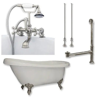 Cambridge Plumbing AST61-463D-2-PKG Acrylic Slipper Bathtub 61" X 28" with 7" Deck Mount Faucet Drillings and Complete