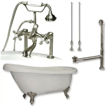 Cambridge Plumbing AST61-463D-6 Acrylic Slipper Bathtub 61" X 28" with 7" Deck Mount Faucet Drillings and Complete Plumbing