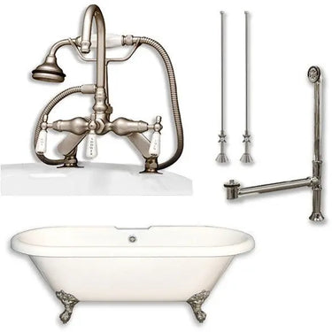 Cambridge Plumbing Acrylic Double Ended Clawfoot Bathtub 70" X 30" with 7" Deck Mount Faucet Drillings and Complete Plumbing