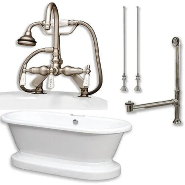 Cambridge Plumbing Acrylic Double Ended Pedestal Bathtub 70" X 30" with 7 inch Deck Mount Faucet Drillings and Complete