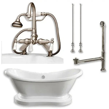 Cambridge Plumbing Acrylic Double Ended Pedestal Slipper Bathtub 68" X 28" with 7" Deck Mount Faucet Drillings and Complete
