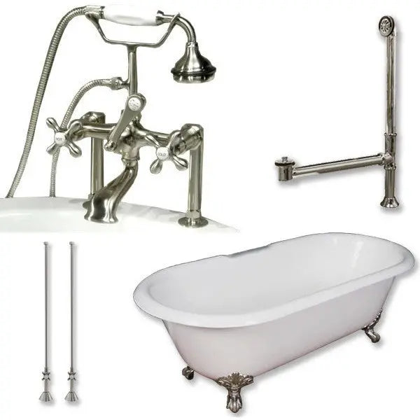 Cambridge Plumbing Cast Iron Double Ended Clawfoot Tub 60" by 30" with Tub Faucet - Package