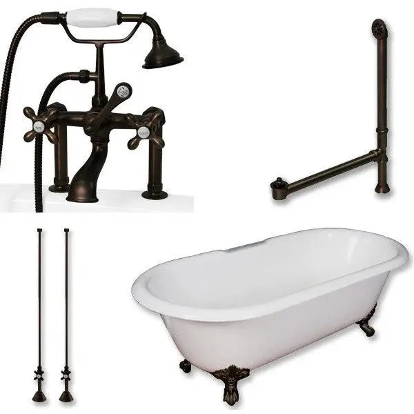 Cambridge Plumbing Cast Iron Double Ended Clawfoot Tub 60" by 30" with Tub Faucet - Package