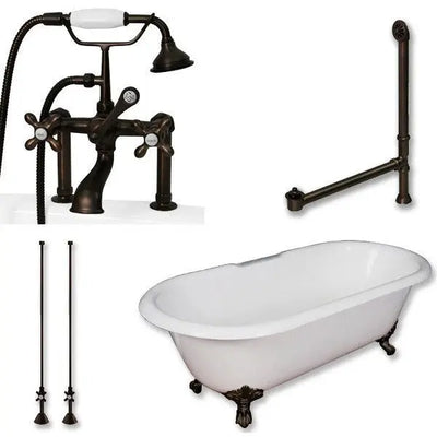Cambridge Plumbing Cast Iron Double Ended Clawfoot Tub 60" by 30" with Tub Faucet - Package
