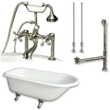 Cambridge Plumbing Cast-Iron Rolled Rim Clawfoot Tub 61" by 30" with 7" Deck Mount Faucet Drillings and Faucet Plumbing