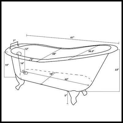 Cambridge Plumbing Cast Iron Slipper Clawfoot Tub 61" X 30"