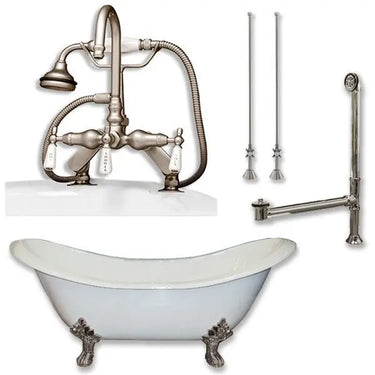 Cambridge Plumbing DES-684D-PKG Cast Iron Double Ended Slipper Tub 71" X 30" with 7" Deck Mount Faucet Drillings and Faucet