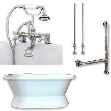 Cambridge Plumbing DES-PED-463D-2-PKG Cast Iron Double Ended Slipper Tub 71" X 30" with 7" Deck Mount Faucet Drillings and