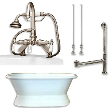 Cambridge Plumbing DES-PED-684D-PKG Cast Iron Double Ended Slipper Tub 71" X 30" with 7" Deck Mount Faucet Drillings and