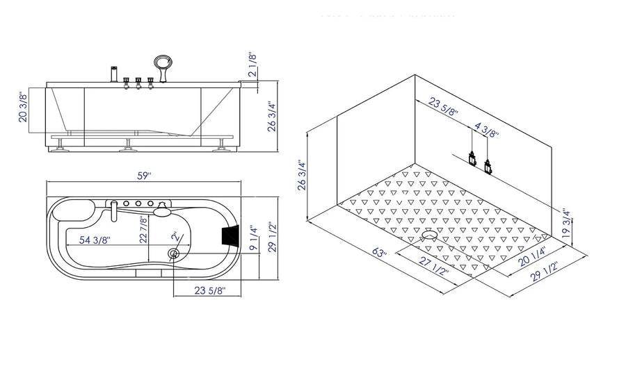 EAGO LK1103-L White 5' Acrylic Soaking Tub with Fixtures