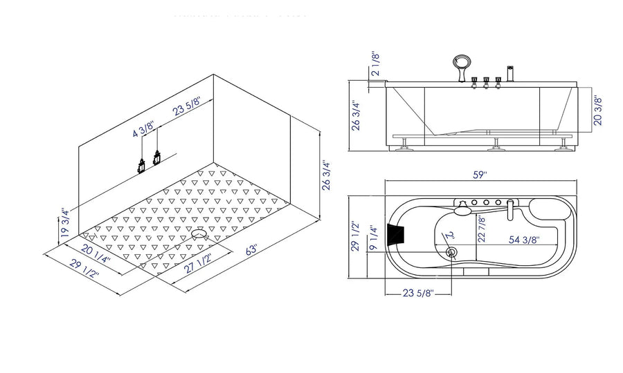 EAGO LK1103-R White 5' Acrylic Soaking Tub with Fixtures