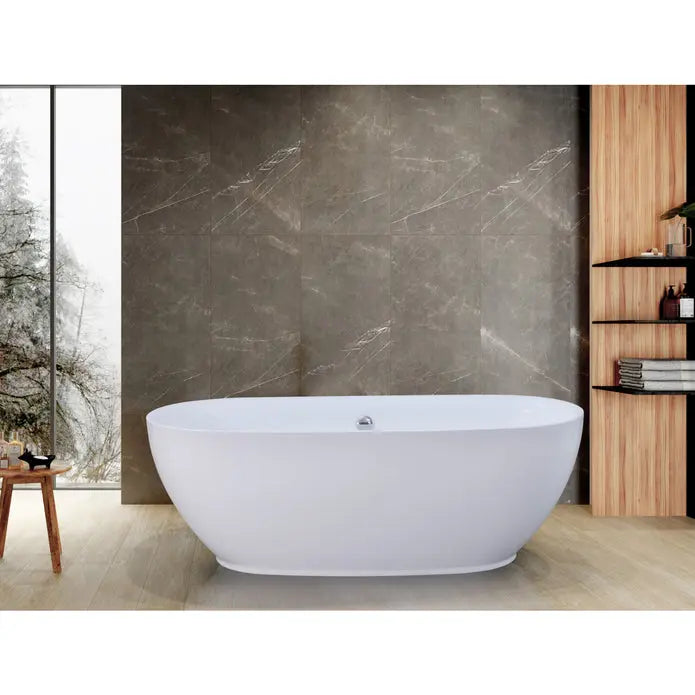 Kingston Brass Aqua Eden VTDE673023BA 67-Inch Acrylic Double Ended Freestanding Tub with Drain, Glossy White Kingston Brass