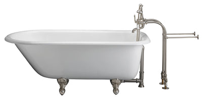 Barclay Bartlett 60″ Cast Iron Roll Top Tub Kit Brushed Nickel in White Background