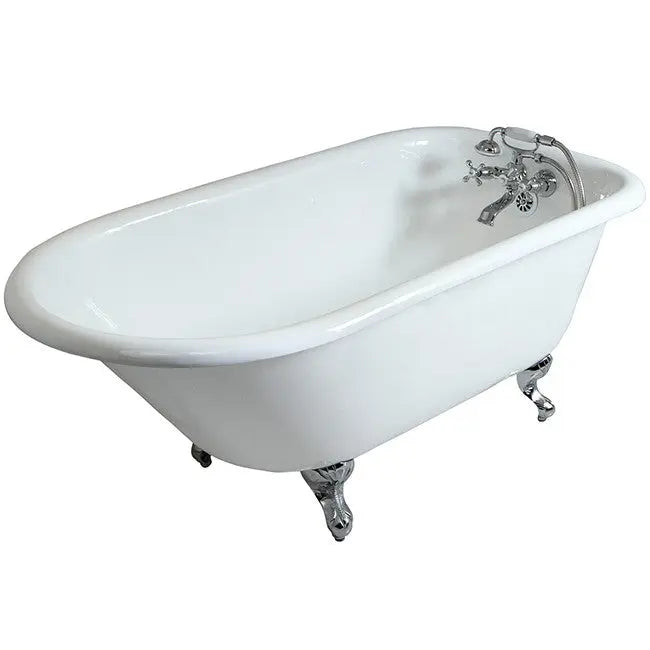 Kingston Brass Aqua Eden 60" Cast Iron Roll Top Clawfoot Freestanding Tub with 3-3/8" Wall Drillings