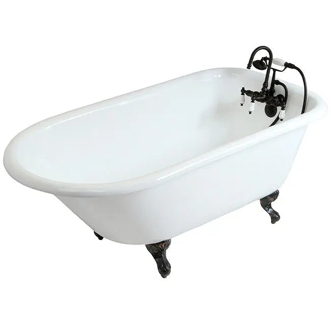 Kingston Brass Aqua Eden 60" Cast Iron Roll Top Clawfoot Freestanding Tub with 3-3/8" Wall Drillings