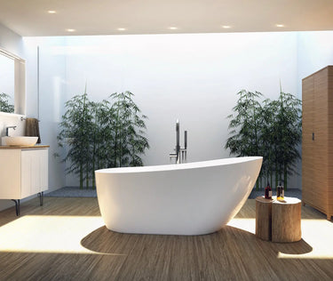 A & E Bath and Shower Riviera 67" Premium Oval Freestanding Bathtub - side view