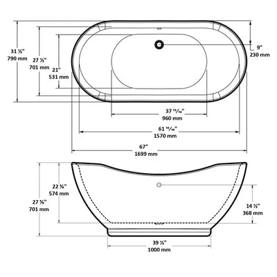 A & E Bath and Shower Salacia Acrylic 67" Premium All-in-One Oval Freestanding Tub Kit