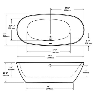 A & E Bath and Shower Sequana Acrylic 71" Premium All-in-One Oval Freestanding Tub Kit