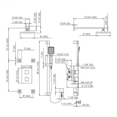 ALFI Brand AB2287 3 Way Thermostatic Shower Set with Body Sprays Alfi Trade Inc