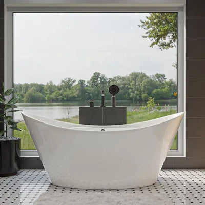ALFI Brand AB8803 68 Inch White Oval Acrylic Freestanding Soaking Bathtub Alfi Trade Inc