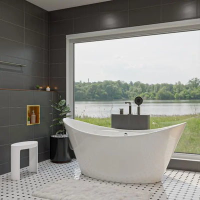 ALFI Brand AB8803 68 Inch White Oval Acrylic Freestanding Soaking Bathtub Alfi Trade Inc