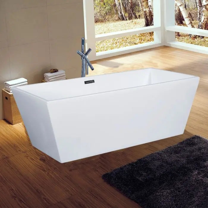 ALFI Brand AB8833 59 Inch White Rectangular Freestanding Soaking Bathtub Alfi Trade Inc