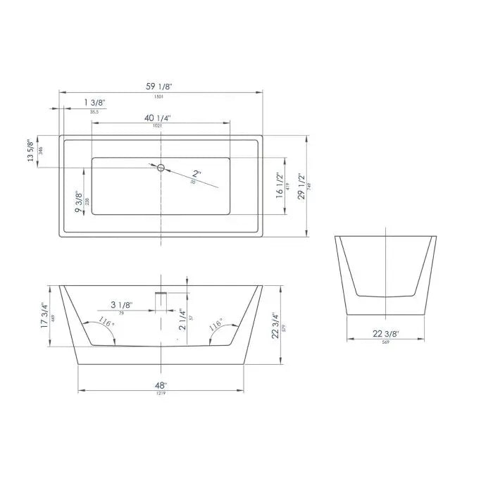 ALFI Brand AB8833 59 Inch White Rectangular Freestanding Soaking Bathtub Alfi Trade Inc