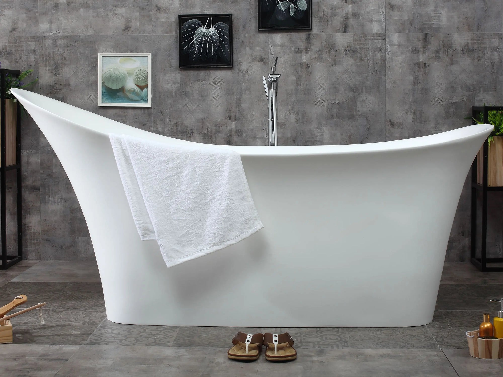 ALFI Brand 74" Matte White Solid Surface Resin Slipper Tub