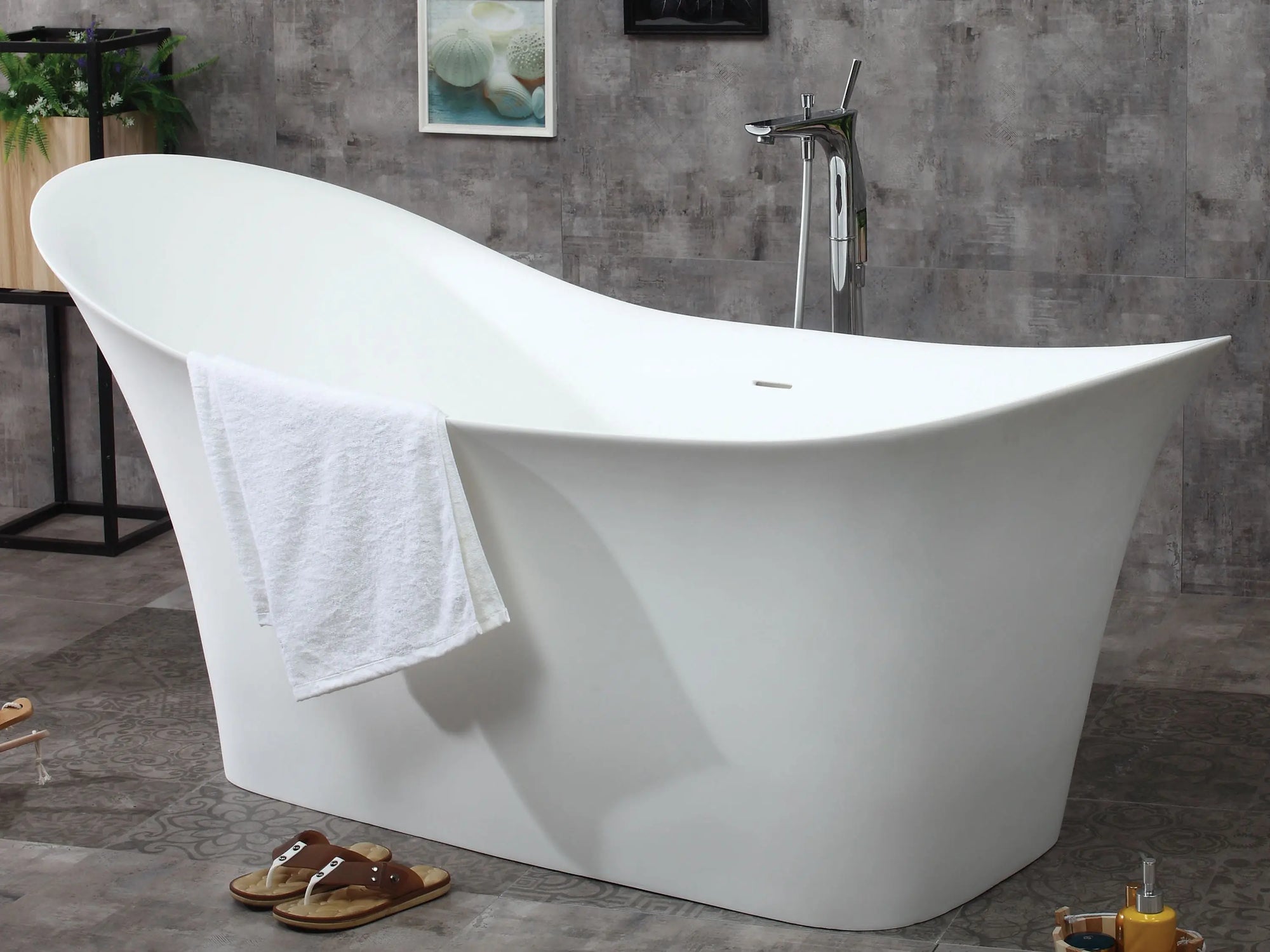 ALFI Brand 74" Matte White Solid Surface Resin Slipper Tub