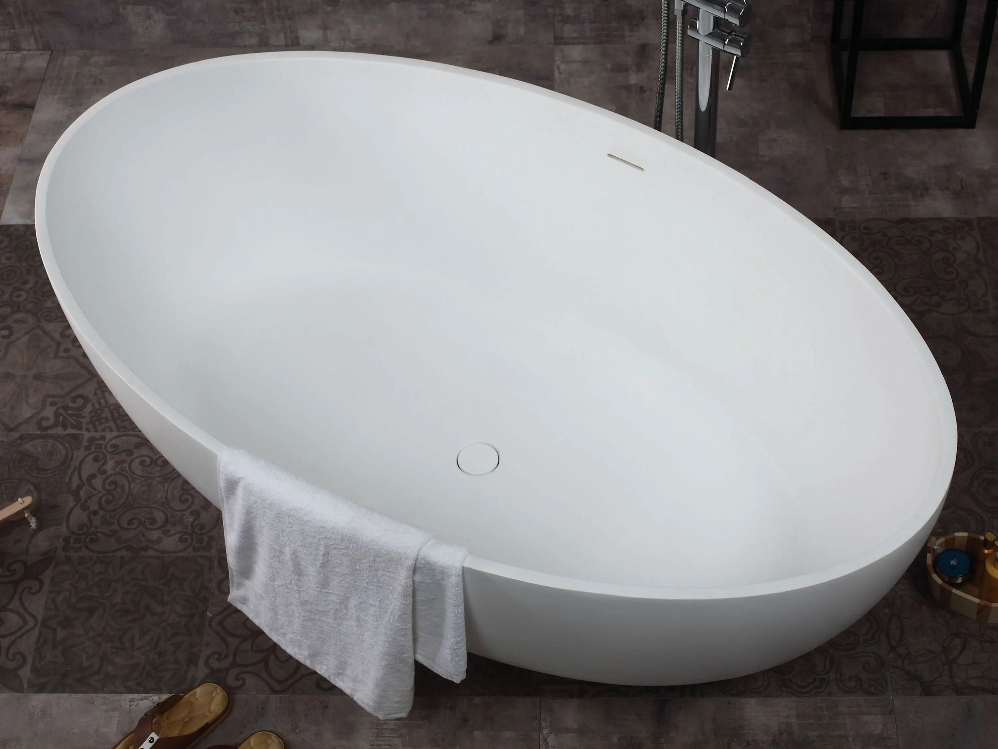 ALFI Brand AB9941 67" Matte White Oval Solid Surface Tub with Concealed Matte Center Drain