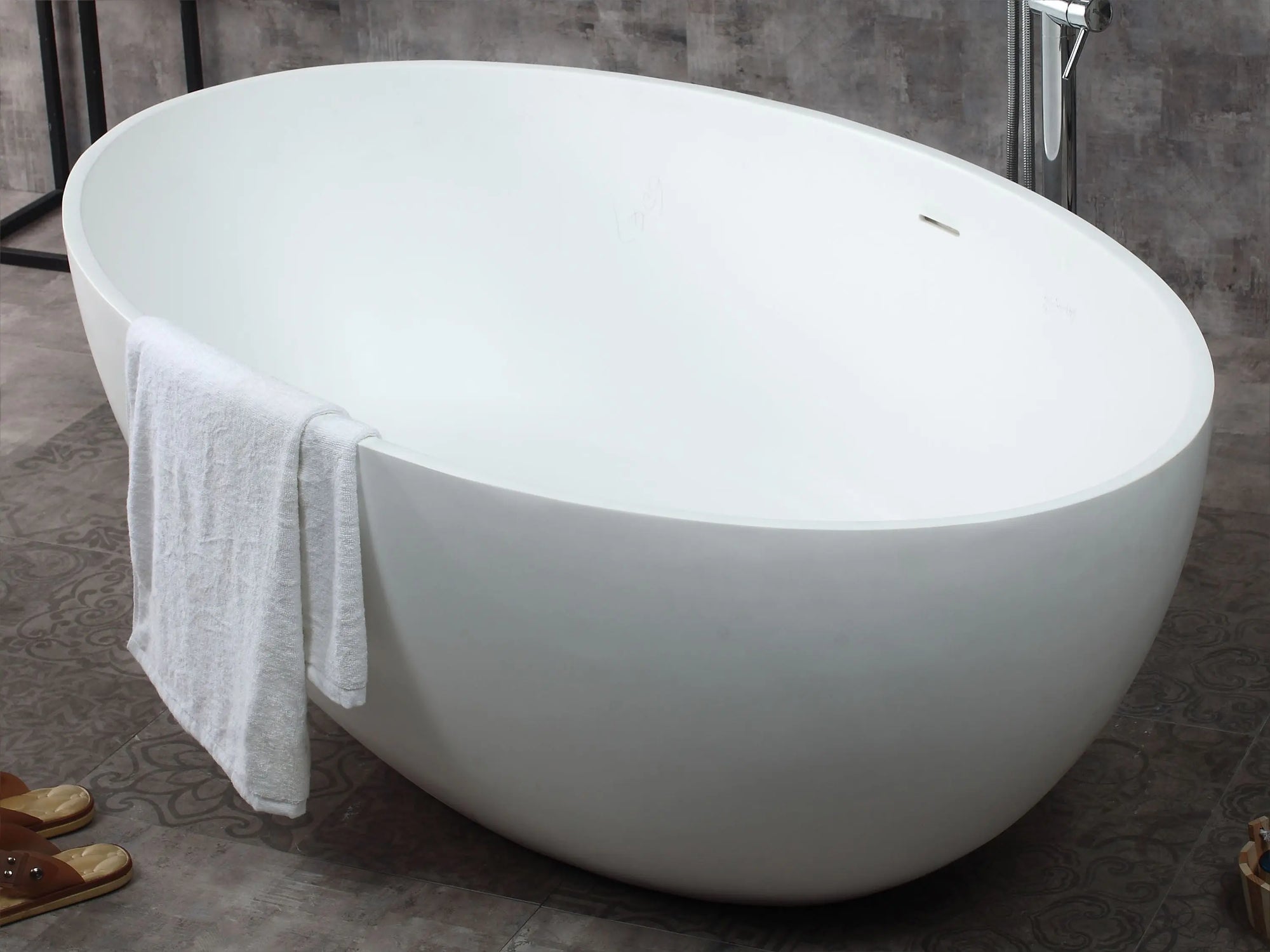 ALFI Brand AB9941 67" Matte White Oval Solid Surface Tub with Concealed Matte Center Drain